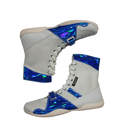 BOTA BLANCA CON AZUL BRILLANTE