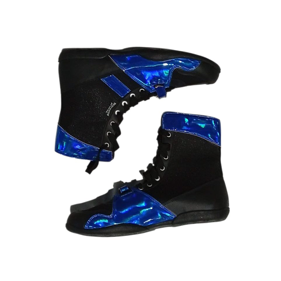 BOTA NEGRA CON AZUL BRILLANTE
